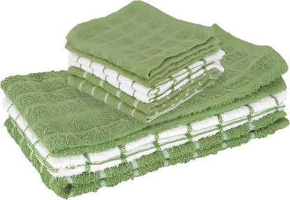 Ritz Premium 3-Pack Kitchen Towel & 6-Pack Dish Cloth Set - Highly Absorbent, Super Soft, Long-Lasting, 100% Cotton Terry Drying Cleaning Cloths, Cactus Green