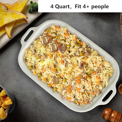 4 Quart Casserole Programmable Slow Cooker with Ceramic Baking Dish - Perfect Kitchen Small Appliance for Family Dinners, Oven Safe and Durable Bakeware for Lasagna, Roasts, White