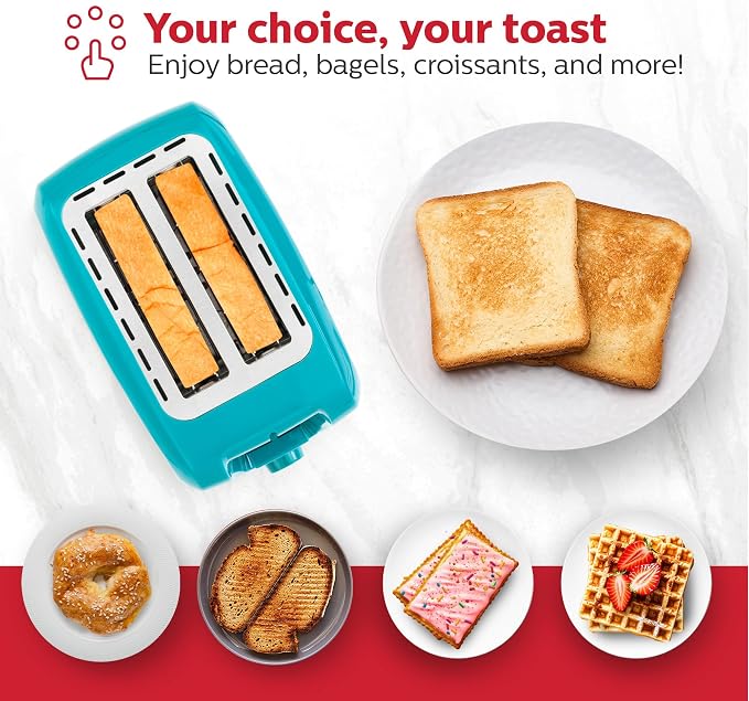 Holstein Housewares 2-Slice Toaster with 7 Browning Settings, Extra-Wide Slots, Reheat, Defrost, Cancel, High-Lift Release, Removable Crumb Tray – Compact Stainless Steel, Teal