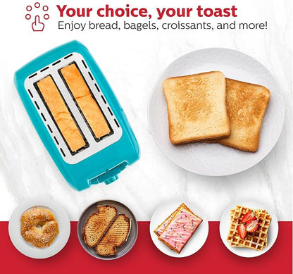 Holstein Housewares 2-Slice Toaster with 7 Browning Settings, Extra-Wide Slots, Reheat, Defrost, Cancel, High-Lift Release, Removable Crumb Tray – Compact Stainless Steel, Teal