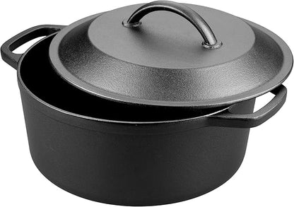 VORRINGARD Pre-Seasoned Cast Iron Dutch Oven with Lid, Round and Dual Handles, for Stovetop, Camping, Grill, Induction, Electric, Black, 3 qt