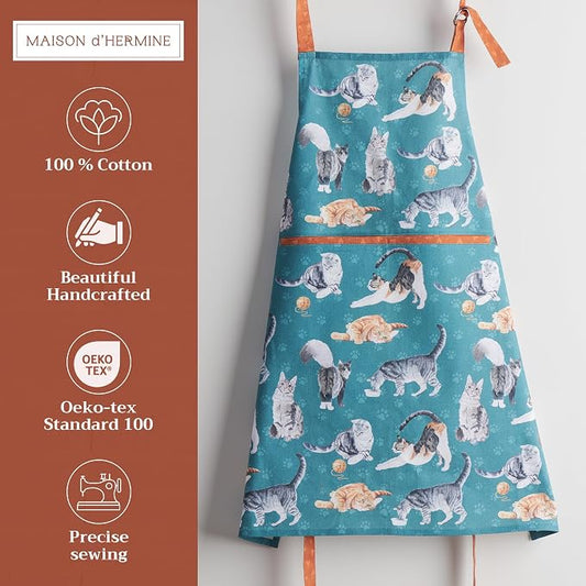 Maison d' Hermine 100% Cotton Apron for women with Pocket Kitchen Chef Apron for Men Cooking Spring Summer