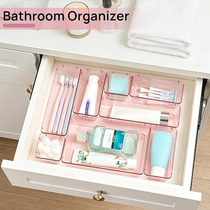 Vtopmart 25 PCS Plastic Drawer Organizers Set, 4-Size Versatile Bathroom and Vanity Drawer Organizer Trays, Storage Bins for Makeup, Bedroom, Kitchen Gadgets Utensils and Office