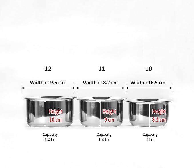 Sumeet Stainless Steel Cookware Set With Lid, 1L, 1.4L, 1.8L, 3 Piece (White)