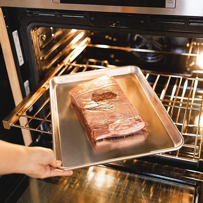 KITCHENATICS Jelly Roll Size Baking Sheet Pans, Commercial Quality Aluminum Cookie Sheets for Roasting & Baking, Rimmed Nonstick Sheet Pans - Warp Free, Durable & Easy Clean - 10.6 x 15.6 IN, Set of 2