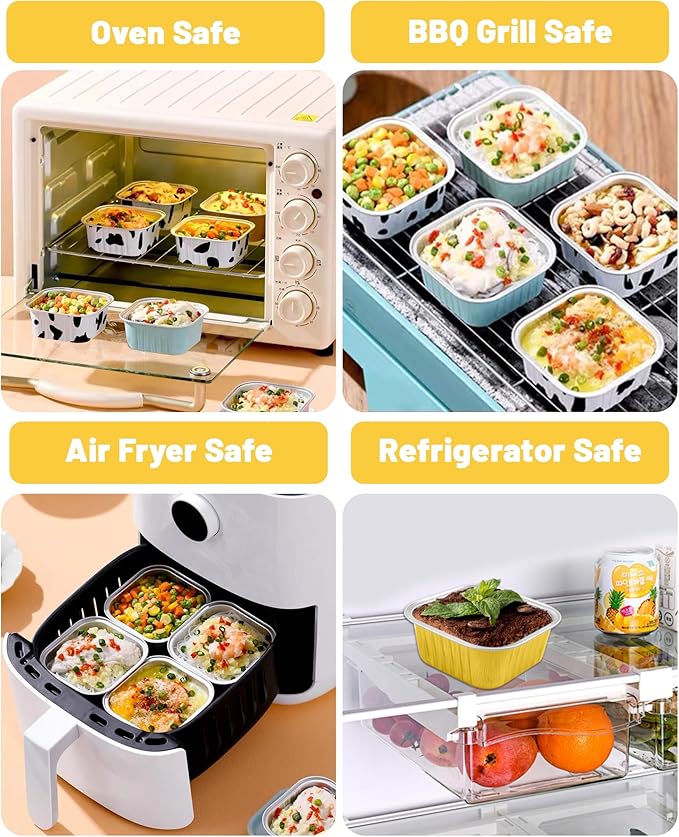 50 Pack 10oz Square Mini Cake Pans with Lids and Spoons,Aluminum Foil Baking Cups,Disposable Mini Loaf Pans Ramekins for Brownie, Cheesecake, Mousse & Wedding Party Favors-Gold