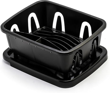 Camco RV Mini Dish Drainer & Tray - Features a Sloped Drain Tray Design, Heavy-Duty Construction - Ideal for Small Spaces, Apartments, Boats, and More -9.5"L x 11.7"W x 4.75"H - Black (43512)