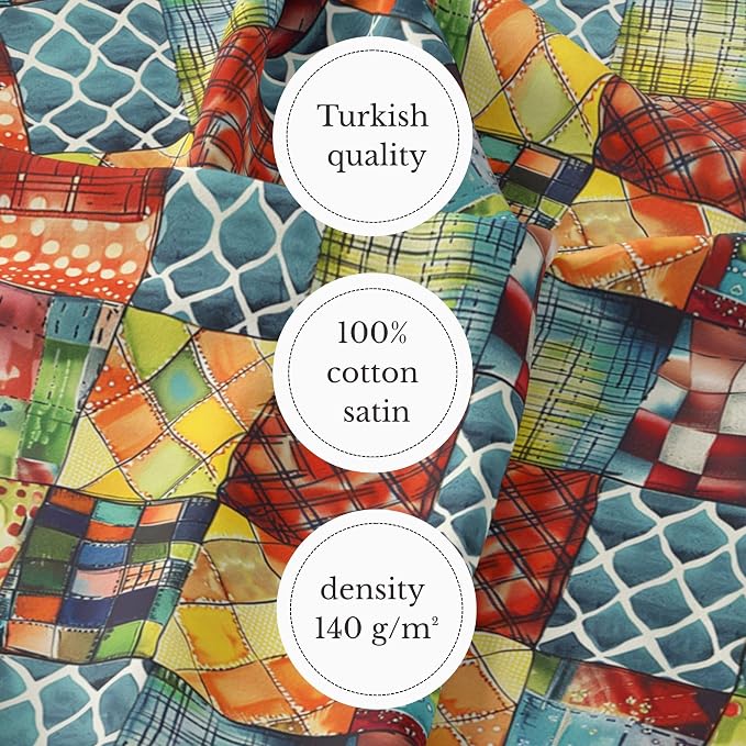 100% Cotton Fabric by the Yard – Turkish Quality Quilting & Sewing Fabric, 1 Yard x 1.69 Yards Wide, Patchwork Cotton for Crafts