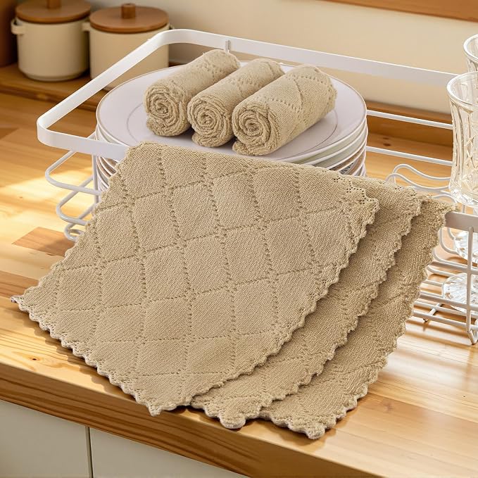 Homaxy 18 Pack Kitchen Cloths Dish Towels (7" x 9", Tan), Super Soft and Absorbent Coral Velvet Dishcloths, Fast Drying No Lint Microfiber Cleaning Cloth