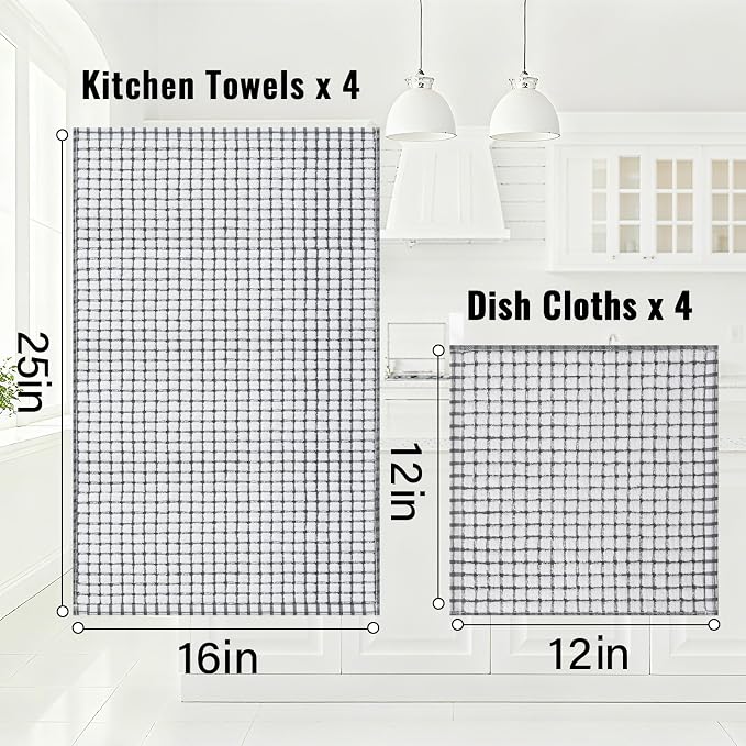 Homaxy Kitchen Towels and Dishcloths Set, 16 x 25 and 12 x 12 Inches, Set of 16 Cotton Terry Kitchen Dish Towels, Super Soft and Absorbent Dish Cloths, Grey