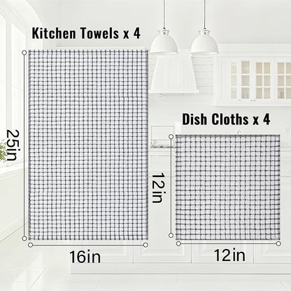 Homaxy Kitchen Towels and Dishcloths Set, 16 x 25 and 12 x 12 Inches, Set of 16 Cotton Terry Kitchen Dish Towels, Super Soft and Absorbent Dish Cloths, Grey