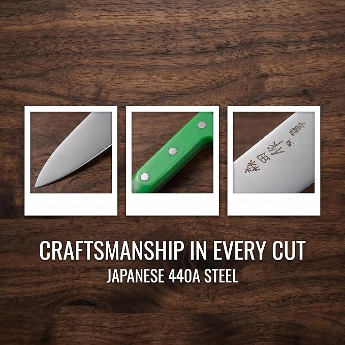 Japanese Chef Knife 9.5 inches, Professional Sushi Knife with Green Ergonomic Handle for Household or Work