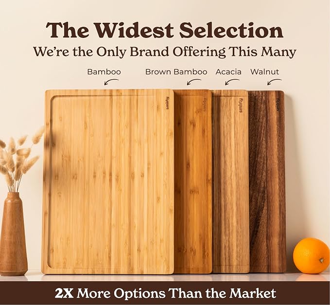 SMIRLY Acacia Wood Cutting Boards for Kitchen - Wood Cutting Board for Meal Prep, Serving, Charcuterie - Kitchen Gadgets, House Warming Gifts - Wooden Chopping Board Set of 2