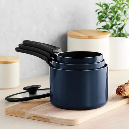 Tramontina Aluminum Non Stick 6-Piece Nesting Sauce Pan Set with Lids - Naval, Kitchen Nonstick Cookware Set, Dishwasher and Oven Safe