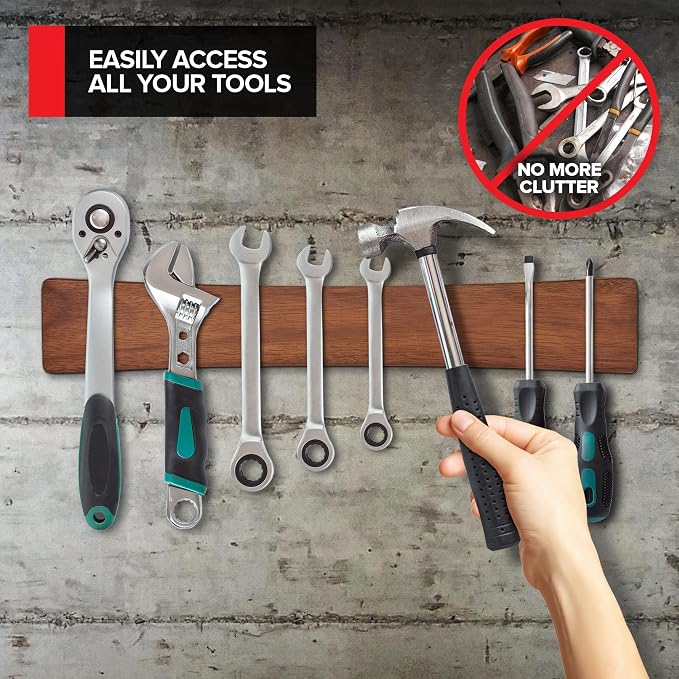 16 Inch Acacia Wood Magnetic Knife Holder with Multipurpose Use, Magnetic Knife Holders for Kitchen, Wooden Knife Rack, Magnet Strips for Knives & Metal Utensils, Tool Holder, Art Supply Organizer