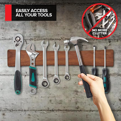 16 Inch Acacia Wood Magnetic Knife Holder with Multipurpose Use, Magnetic Knife Holders for Kitchen, Wooden Knife Rack, Magnet Strips for Knives & Metal Utensils, Tool Holder, Art Supply Organizer