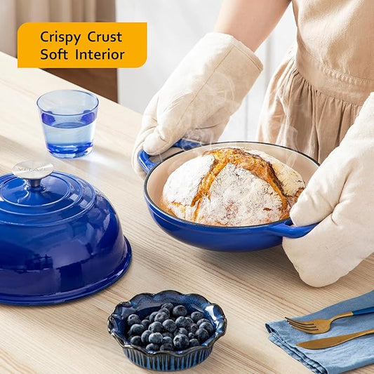 Velaze Enameled Cast Iron Dutch Oven for Bread Baking,5 QT Bread Oven Pot with Dome Lid for Crispy Artisan Bread & Bakery-Style Homemade Loaves(Blue)