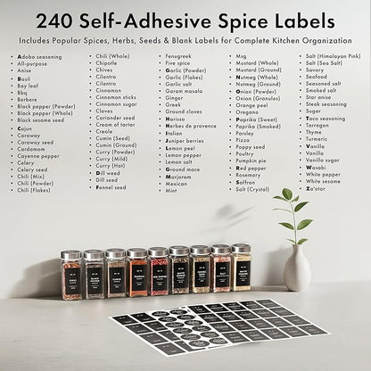 EDELHAUS Glass Spice Jars with Label and Stainless Steel Lids (24 x 4oz) Spice Containers with 240 Labels, Shaker Inserts, Steel Funnel, Empty Square Seasoning Organizer for Spice Rack Cabinet Drawer