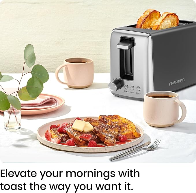Chefman 2 Slice Toaster, 7 Shade Settings, Removable Crumb Tray, Thick Bread and Bagel Toaster with Defrost and Cancel Buttons – Black