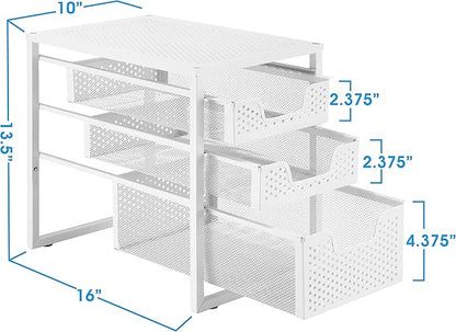 Simple Trending 3-Tier Under Sink Cabinet Organizer with Sliding Storage Drawer, Desktop Organizer for Kitchen Bathroom Office, Stackbale,White