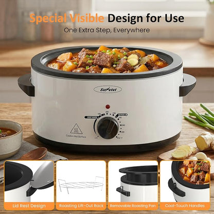Sunvivi Electric Roaster Oven for Small Families, 8QT Portable Roaster with Self-Basting Lid Defrost & Keep Warm, Adjustable Temp 150°F-450°F for Baking, Slow Cooking, Buffet Serving & RV Camping