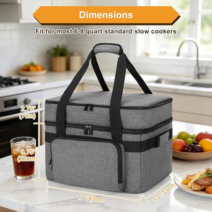 LUXJA Programmable Slow Cooker Carrying Bag Compatible with Hamilton Beach Crock Pot, 6-8 Quart Oval Slow Cooker Carrier for Crockpot with Casserole Dish Section, Gray