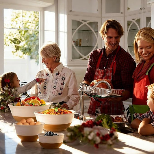 HASENSE Nesting Ceramic Mixing Bowls Set of 4, 2.1/1.5/1.0/0.5 Qt White & Terracotta Stoneware Bowls, Farmhouse Bowls for Cooking, Prepping, Salad & Soup, Dishwasher & Microwave Safe, Serving Dishes