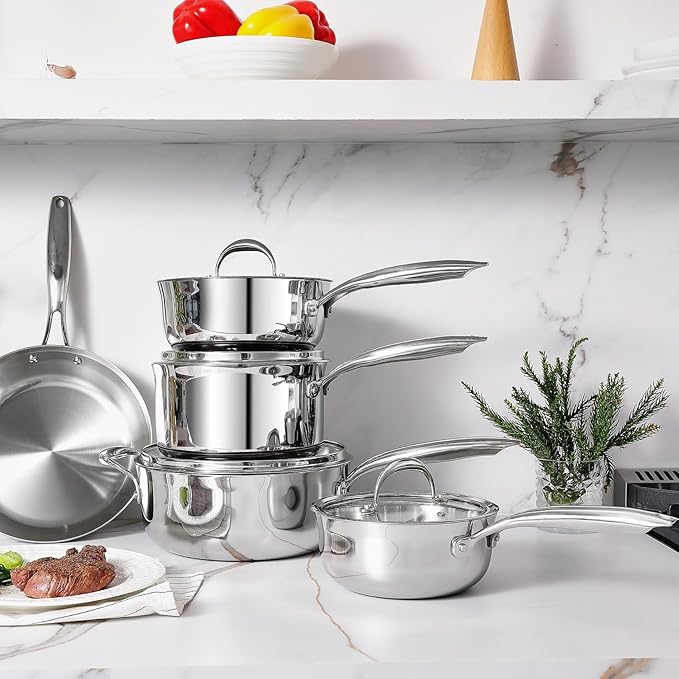 KEAWELL K3 Premium 8-Quart Tri-Ply Fully Clad Stainless Steel Stockpot with Lid, Induction & Oven Safe up to 600°F, Even Heating, Professional Cookware for All Stovetops (8-Qt)