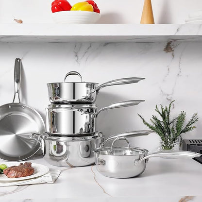 KEAWELL K3 Premium 4-Quart Tri-Ply Fully Clad Stainless Steel Sauté Pan with Lid, Induction & Oven Safe up to 600°F, Even Heating, Professional Cookware for All Stovetops (4-Qt)