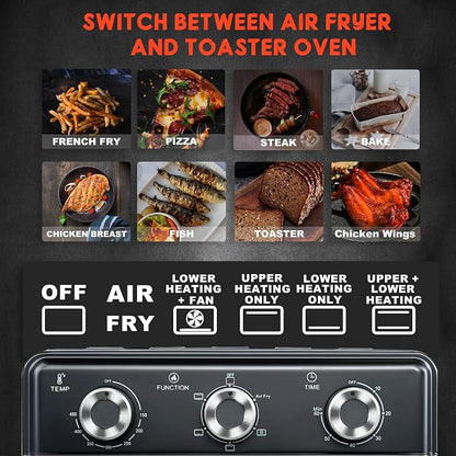 10QT Air Fryer Toaster Oven Combo, 3-Layer Cooking Air Fryer Oven with Visible Window, Countertop Airfryers with 5 in 1 Functions, Cooks 6 Toast slices at once, Compact capacity for small kitchen