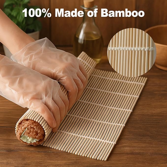 2PCS Bamboo Sushi Rolling Mat, White Sushi roll maker, Sushi making kit, Bamboo Sushi Rolling Mat (off-white, 2pcs)