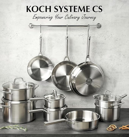 KOCH SYSTEME CS Stainless Steel Cookware Set 17 Piece, Professional 18/10 Stianless Steel Pots and Pans Set, 5-Layer Stainless Base, Oven Safe, Induction Ready, Non-Toxic Kitchen Cookware Set