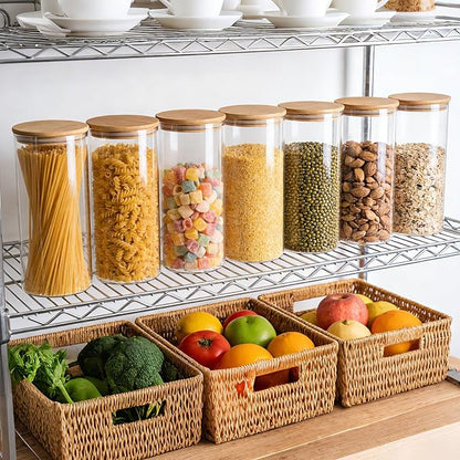Moretoes 3 Pack 2qt Glass Storage Containers with Bamboo Press Lids, Large Airtight Food Storage Jars for Pantry, Flour, Sugar, Dry Goods
