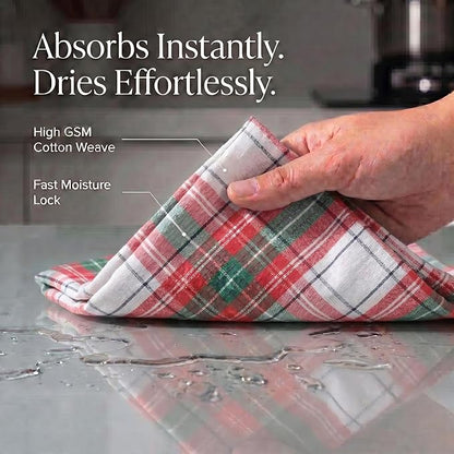 Urban Villa Christmas Kitchen Towels 100% Cotton Dish Towels for Kitchen (Set of 6) 20”x30” Dish Cloths Absorbent Kitchen Linen Set with Hanging Loop Perfect for Drying Dishes Cleaning – Christ Check