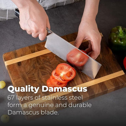 Master Maison Authentic 7.5" Damascus Cleaver Knife with Full-Tang Handle, Sheath, Sharpening Stone, Storage Box & Drying Cloth | AUS-10 Japanese Stainless Steel Professional Chef Butcher Knife Set