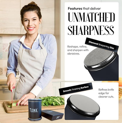 Rolling Knife Sharpener Kit, Magnetic 15° & 20° Angle Guides, Diamond & Ceramic Discs, Manual Rolling Knife Sharpener Tool for Razor-Sharp Kitchen gadgets, Chef & Outdoor Knives (Matte Black)