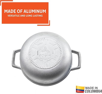 IMUSA Caldero Stock Pot with Aluminium Lid 2QT, Cast Aluminum, Perfect for Serving Small Groups, Riveted Handles, Made in Colombia, Silver