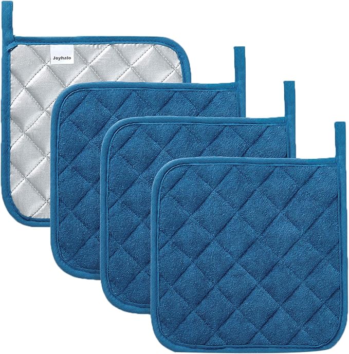 Joyhalo 4 Pack Pot Holders for Kitchen,Cotton Oven Holder with Great Heat Resistance,Non Slip Hot Pads for Kitchen Clearance,Federal Blue