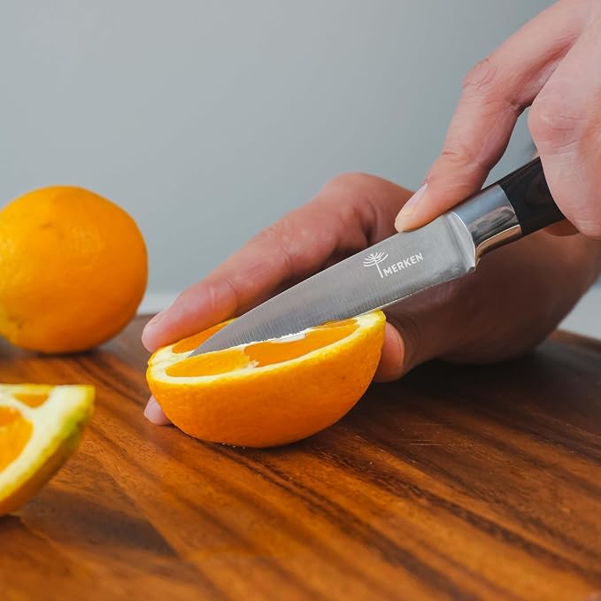 MERKEN 3 Piece Kitchen Knife Set with Gift Box, 8 inch Chef Knife, 5 inch Utility Knife and 3.5 inch Paring Knife