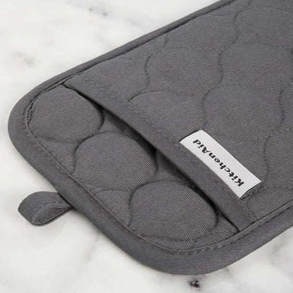 KitchenAid Quilted Cotton Terry Cloth Oven Mitt, Pot Holder, Kitchen Towel 4-Pack Set, Heat Resistant, Silicone Grip, Gift Set, Charcoal Grey, 16"x26", 7"x13" & 7"x10"