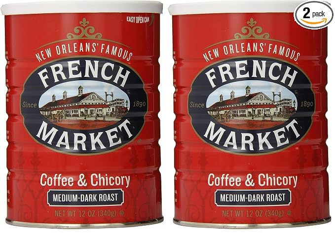 French Market Coffee & Chicory Medium-Dark Roast Ground Coffee,12oz Can,(Pack of 2)
