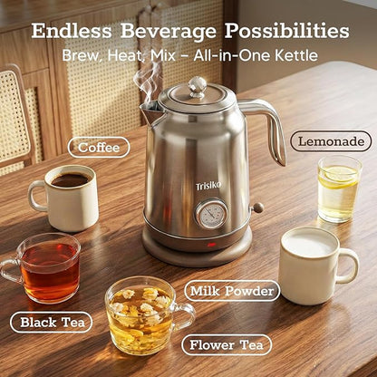 1.7L Large Electric Kettle with Thermometer,57.oz Electric Tea kettle with Automatically Shut Off,304 Stainless Steel,1200W Hot Water Kettle Electric for Coffee&Tea (Chrome)