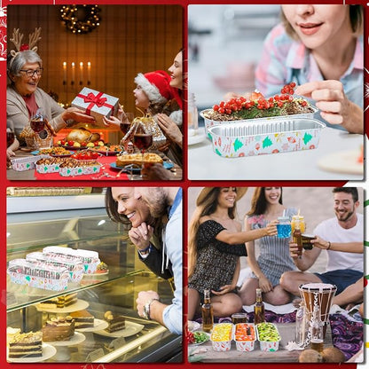 50Pack Christmas Mini Cake Pans Disposable Mini Loaf Pans with Lids and Spoons, 6.8Oz Aluminum Foil Pans Tins, Individual Dessert Cups Containers for Sales,Party,Picnics