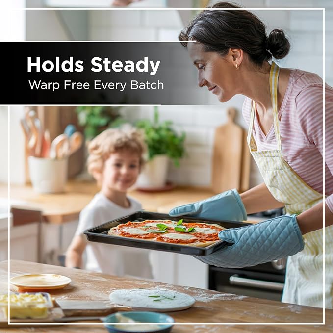 Wrenbury Jelly Roll Pan and Quarter Sheet Pan Set of 2 - Carbon Steel DuraQuartz Non Toxic Large Baking Sheet - ⅔ Sheet Pan for Cookies - Dual Pack
