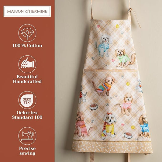 Maison d' Hermine 100% Cotton Apron for women with Pocket Kitchen Chef Apron for Men Cooking Spring Summer