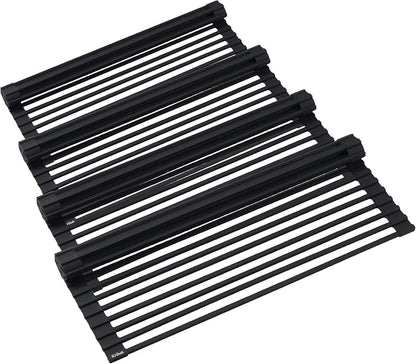 Kraus Multipurpose Over-Sink Roll-Up Dish Drying Rack, Colander and Trivet in Black, KRM-10BLACK (Pack of 4)