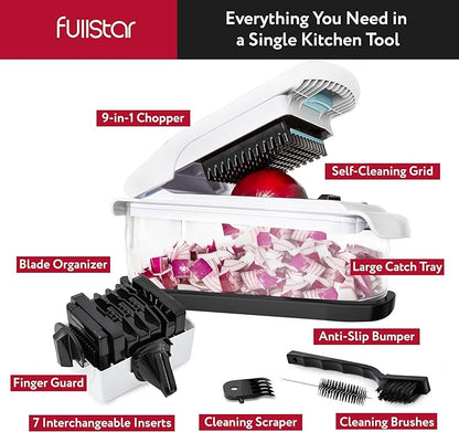 Fullstar Vegetable Chopper & Mandoline Slicer for Kitchen - Food Chopper with Container, Cheese Grater, Home Essentials & Kitchen Gadgets (9 in 1, White/Black)
