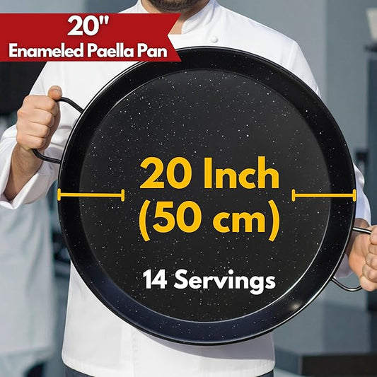 Paelluxe Paella Pan – Enamelled, No-Rust Steel Skillet – Easy-to-Clean Pan for Propane & Gas Burners – Indoor & Outdoor Cooking Cacerola Paellera Sarten – 20 Inch, for 14 Servings