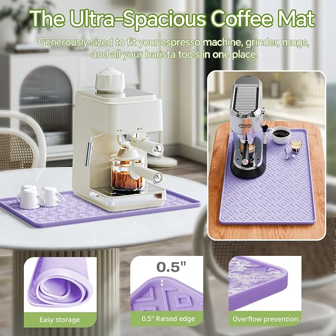 Silicone Coffee Mat 19" x 12", Waterproof Coffee Bar Mat, Spill-Proof Coffee Maker Mat for Kitchen Counter, Non-Slip Coffee Machine Mat, Durable Counter Protector