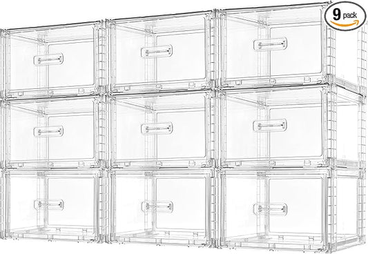 Vtopmart 9 Pack Clear Stackable Storage Drawers 15QT,Easily Assemble Closet Organizers,Plastic Storage Bins for Bathroom,Cabinet,Kitchen Pantry,Under Sink Organization(Medium)